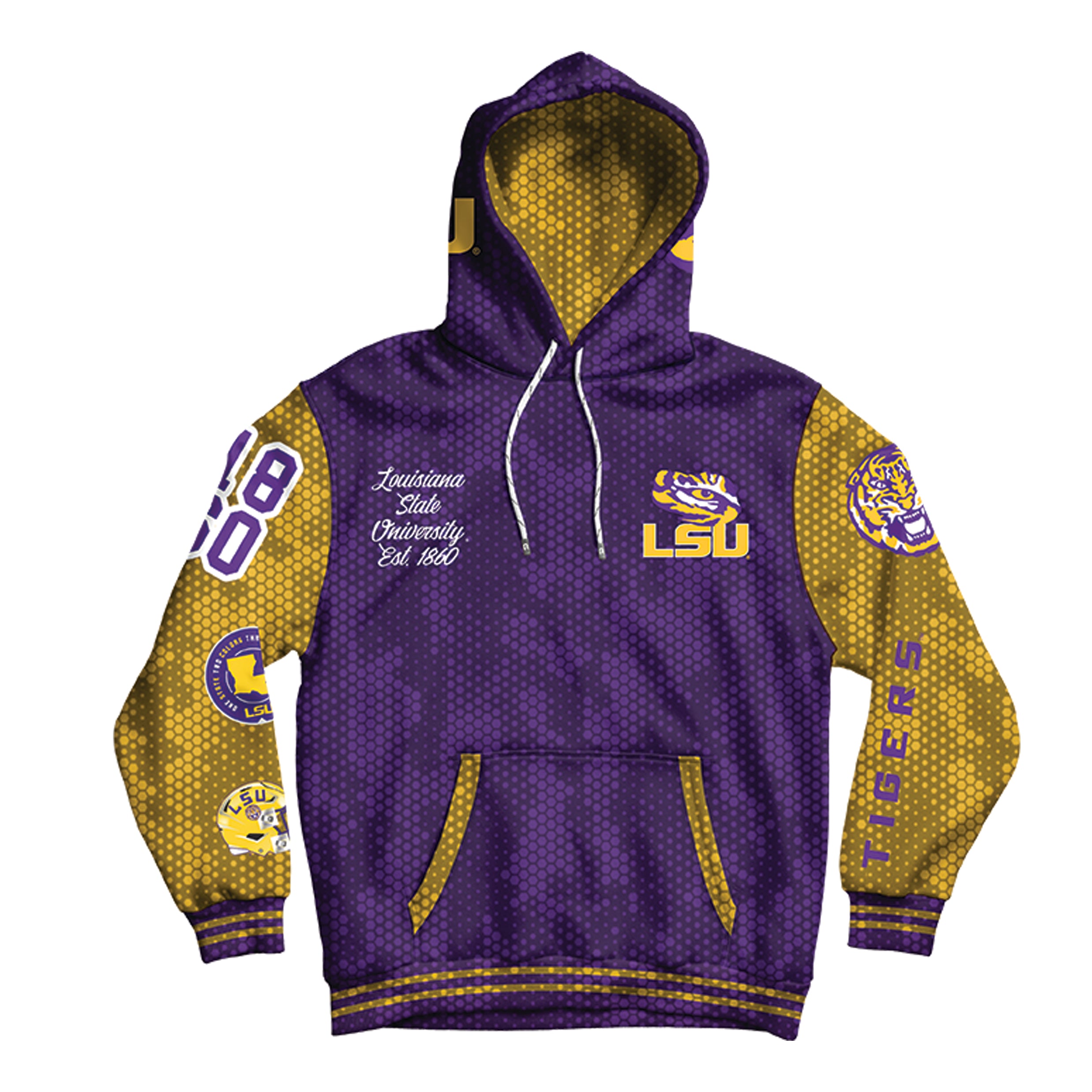 LSU Official Between The Lines Hoodie - Unisex Pullover Black, Large